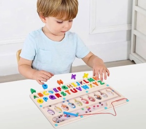 Joc Montessori 2 in 1 din Lemn, Sortare culori, Alfabet, creion magnetic #JJ5361 - Img 5