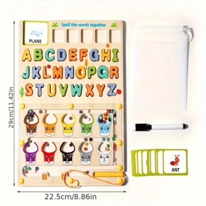 Joc Montessori 5 in 1 din Lemn, Sortare culori, Alfabet, Cuvinte, Desen, Operatii, cu Creion Magnetic si Marker #JJ5209 - Img 5