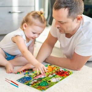 Joc Montessori de Sortare culori din lemn, tip Labirint ilustrat, cu Creion Magnetic: Ferma #JJ5108 - Img 5