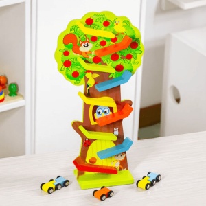 Joc Montessori din Lemn Copac Pista cu 9 Etaje si Masinute #JJ5210 - Img 5