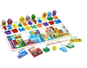 Joc Montessori din Lemn, multifuncțional, model Numere/Mijloace de transport #JJ5155 - Img 5