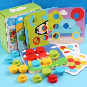 Joc Mozaic din Lemn cu Butoni Mari, potriveste culorile, tip Montessori #JJ5451 - Img 3