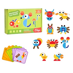 Joc Tangram Montessori din Lemn, 39 piese, Multicolor #JJ5454