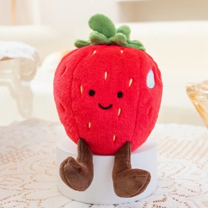 Jucarie de Plus Capsuna pufoasa cu fata zambitoare, 17 cm, #JJ5578