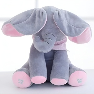 Jucarie Interactiva Elefantel Peek-a-Boo, Canta si Misca Urechile, Limba Engleza , 30 cm, Roz-Gri #JJ5161 - Img 9