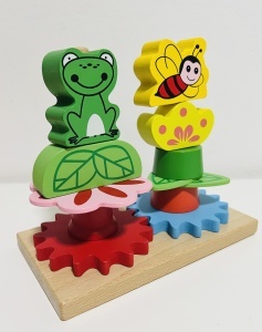 Jucarie Montessori din Lemn de Sortate si Stivuire cu 2 Coloane, figurine Albinuta si Broscuta #JJ5464 - Img 3