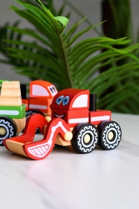 Masinuta Utilitara din Lemn cu Stivuire Cuburi - Model Buldozer #JJ5301 - Img 2