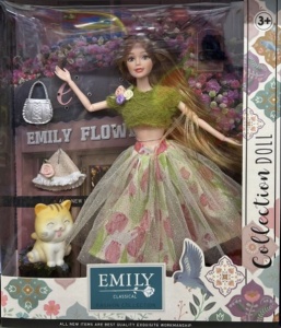 Papusa Emily cu Pisica, Gentuta si Palarie, 29 cm #JJ5268