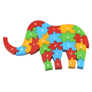 Puzzle 3D din lemn Elefant fata/verso cu Alfabet/ Numere, 26 piese, multicolor #JJ5629 - Img 4