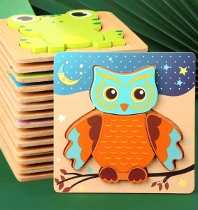 Puzzle 3D din Lemn Model Bufnita, 5 piese, tip Montessori #JJ5638 - Img 9