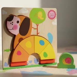 Puzzle 3D din Lemn Model Catel, 5 piese, tip Montessori #JJ5639