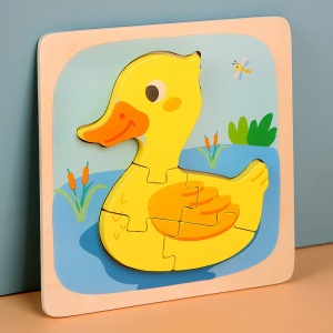 Puzzle 3D din Lemn Model Ratusca, 5 piese, tip Montessori #JJ5589