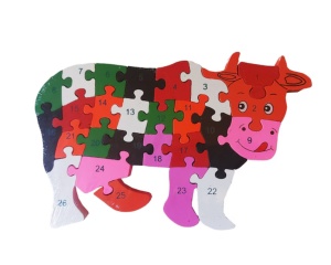 Puzzle 3D din Lemn Vacuta fata/verso cu Alfabet/ Numere, 26 piese, multicolor #JJ5198 - Img 2