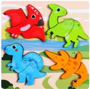 Puzzle din Lemn 3D tip Montessori: Dinozauri #JJ5309