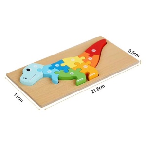Puzzle din lemn cu placa suport, Dinozaur, 8 piese mari numerotate, multicolor #JJ5564 - Img 2