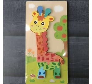 Puzzle din lemn cu placa suport, Girafa, 10 piese mari, 30x15cm, Multicolor #JJ5598 - Img 4
