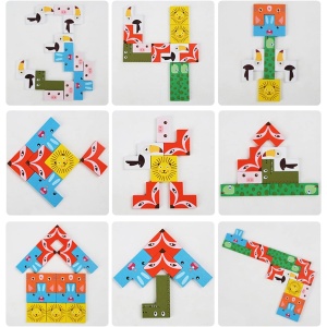 Puzzle din Lemn tip Tetris cu Animale Colorate, 3D, 40 piese #JJ5159 - Img 3