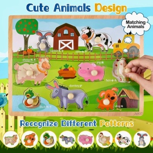 Puzzle incastru din lemn cu mâner: Animale domestice #JJ5076 - Img 2
