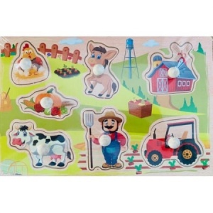 Puzzle incastru din lemn cu mâner: Ferma #JJ5055 - Img 3