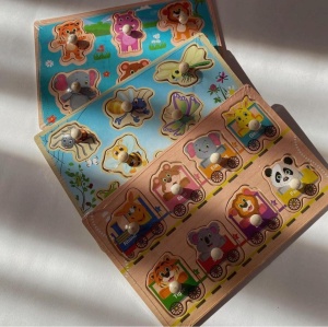 Puzzle incastru din lemn cu mâner Trenuleț cu Animale #JJ5050 - Img 4