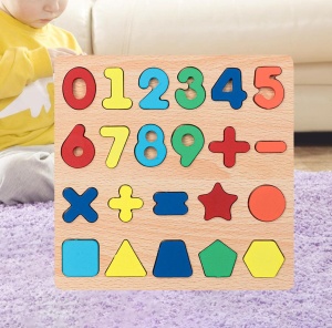 Puzzle incastru educativ 3D din lemn - Cifre și Forme Geometrice #JJ5048 - Img 4