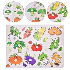 Puzzle incastru Legume din lemn cu maner #JJ5029 - Img 1