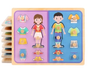 Puzzle Incastru Montessori din Lemn cu Maner: Imbraca Fetita si Baiatul, 18 piese #JJ5673 - Img 2