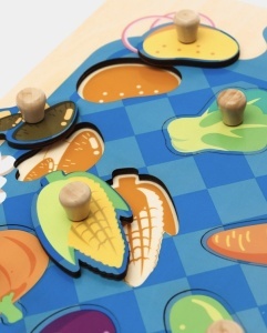 Puzzle Incastru Montessori din Lemn cu Maner: Legume, 9 piese #JJ5450 - Img 5