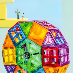 Set 120 Piese Magnetice de Constructie, Magnetic Titles, Forme Geometrice, ABS, Multicolor #JJ5175 - Img 4