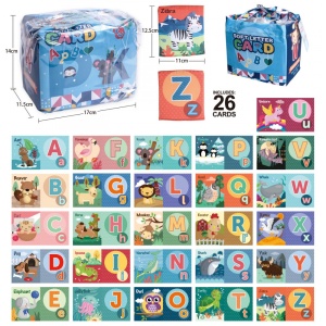 Set 26 de Carduri Educationale Textile, cu Doua Fete, Litere/ Animale, Saculet inclus #JJ5456 - Img 10