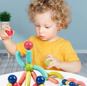 Set 42 Piese Magnetice de Constructie cu Bete si Bilute, ABS, Multicolor #JJ5458 - Img 4