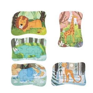 Set 5 Puzzle-uri cu Piese Mari in Cutie Metalica , Animale din Savana #JJ5651 - Img 6