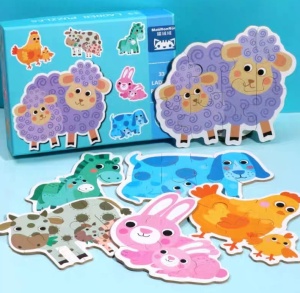 Set 6 Puzzle-uri cu Piese Mari, din carton gros - Animale Domestice #JJ5098