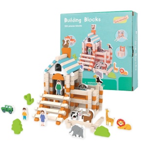 Set blocuri de construcție Montessori din lemn cu figurine, 122 piese #JJ5016 - Img 4
