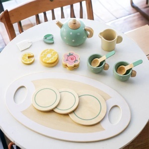 Set de ceai din lemn Afternoon Tea pentru joc de rol, 15 piese, nunate Pastel #JJ5104 - Img 2
