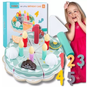 Tort Aniversar cu Velcro, Cifre 1-5 si Accesorii, din Lemn, Joc de Rol, KABI, nunate Pastel #JJ5669 - Img 9