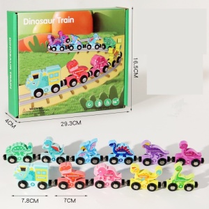 Trenulet educativ din Lemn, Magnetic, Model Dinozauri, 11 piese #JJ5540 - Img 4