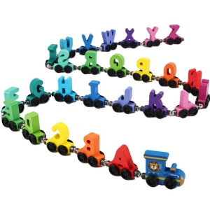 🌈Oferta zilei❗Trenulet educativ din Lemn, Magnetic, Model Alfabet, 27 piese #JJ5538 - Img 2