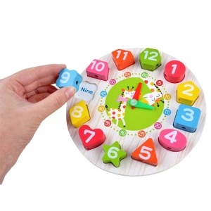 Incastru din Lemn Ceas cu 12 Forme pentru potrivit sau șiretuit, Model Girafa #JJ5497 - Img 4