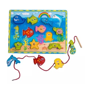 Joc 3 in 1 din Lemn, Pescuit, Snuruit, Puzzle Incastru Animale Marine #JJ5562 - Img 5