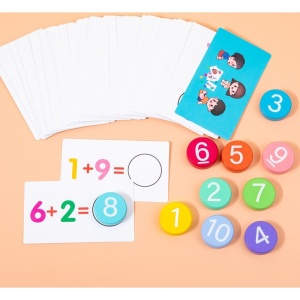 Joc Educativ Invatare Adunare si Scadere cu Cifre din Lemn si 46 Planse, Multicolor #JJ5402 - Img 2