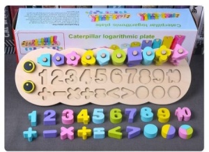 Joc logaritmic din lemn tip Montessori, sortator culori, forme, cifre, fracții si operatii matematice #JJ5044 - Img 2