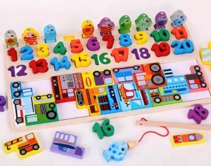 Joc Montessori din Lemn, multifuncțional, model Numere/Mijloace de transport #JJ5155 - Img 2
