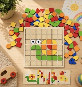 Joc Mozaic Puzzle din Lemn, 120 piese, tip Montessori #JJ5594 - Img 2