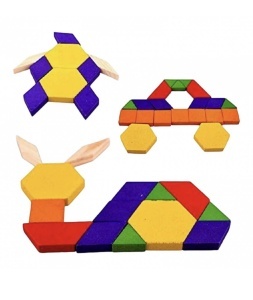 Joc Mozaic tip Tangram, din Lemn, 60 piese, Multicolor #JJ5623 - Img 3
