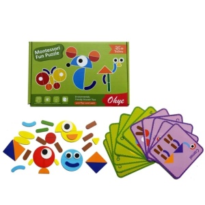 Joc Tangram Montessori din Lemn, 39 piese, Multicolor #JJ5454 - Img 8