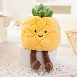 Jucarie de Plus Ananas pufos cu fata zambitoare, 16 cm, #JJ5576