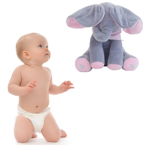 Jucarie Interactiva Elefantel Peek-a-Boo, Canta si Misca Urechile, Limba Engleza , 30 cm, Roz-Gri #JJ5161 - Img 6