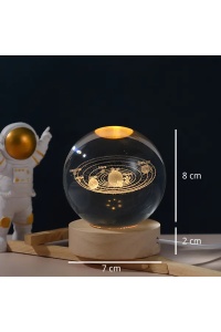 Lampa de Veghe Glob de Cristal 3D - Planete, baza de lemn, lumina calda #JJ5193 - Img 7
