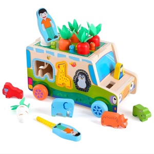 Masinuta Montessori Educativa din Lemn 6 in 1 cu Sortator, Figurine, Morcovi, Labirint #JJ5542 - Img 2